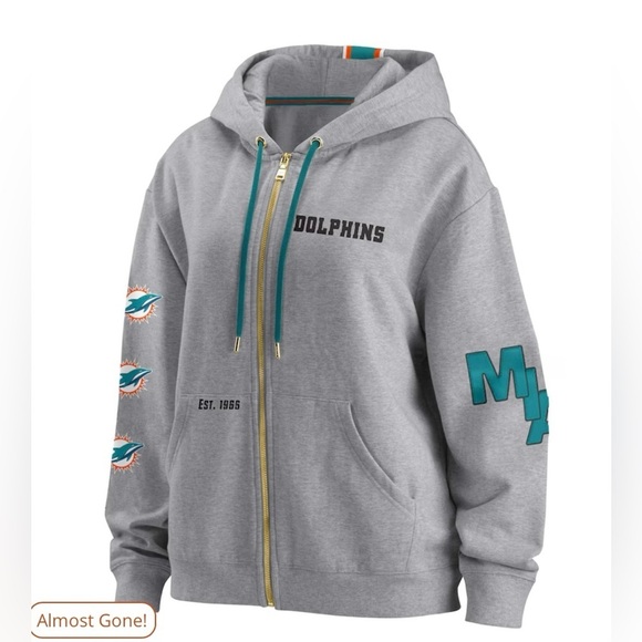 WEAR Sweaters - West by Erin Andrews|Heathered Gray Miami Dolphins Plus Size Full Zip Hoodie•••